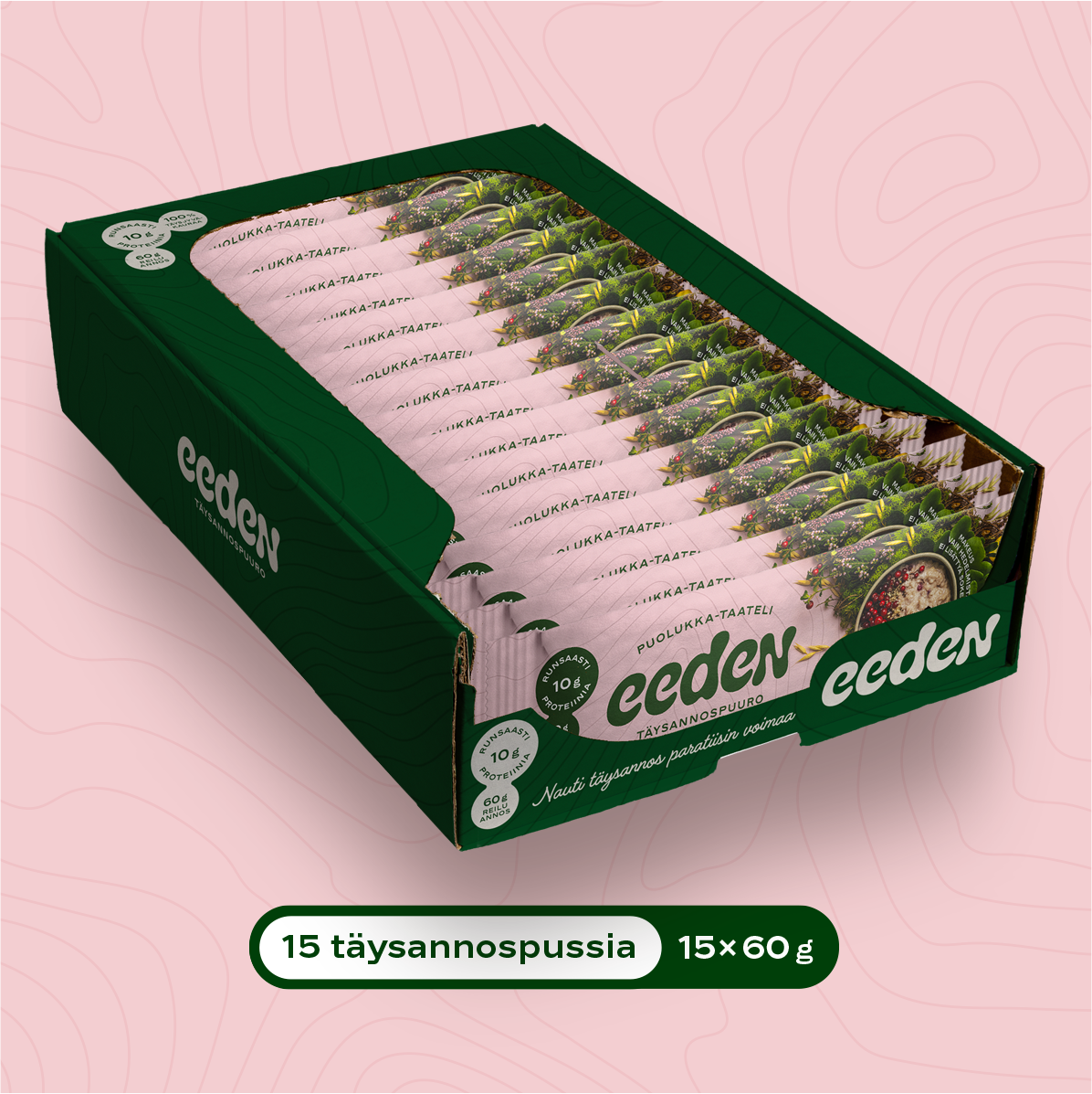 15kpl Eeden puolukka-taateli täysannospuuroja (15 x 60g)